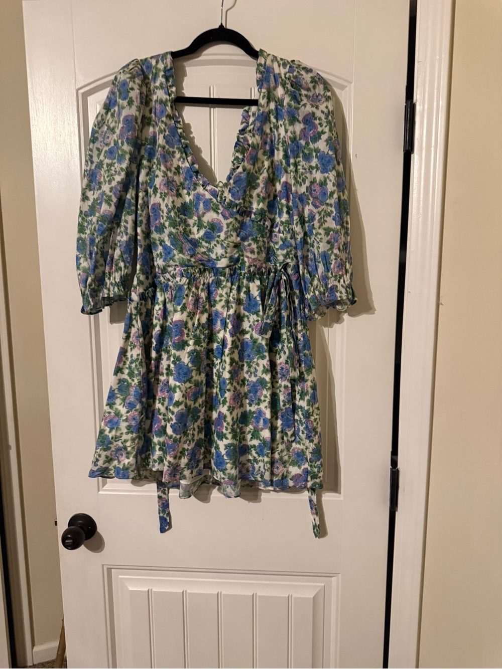 For Love & Lemons White Floral Dress with Blue & Green Print
